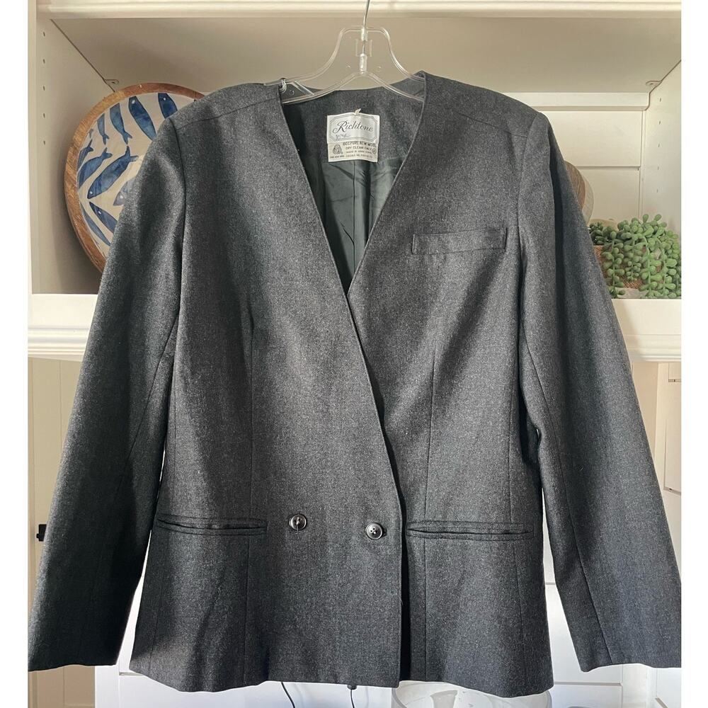 Richtone 100% Wool Charcoal Minimalist 90's Blazer Sz 10